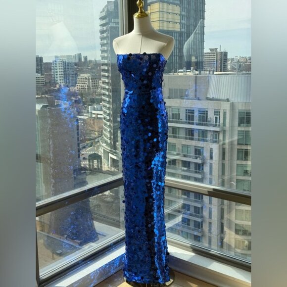🆕 BRONX & BANCO 🧿 NWOT Farah Strapless Sequins Gown, Royal Blue, Sz XS US 2 - Picture 3 of 16
